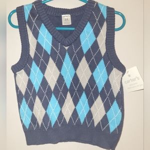 🆕️ Carter's Navy Blue Gray Argyle Knit Vest - 24 Months
